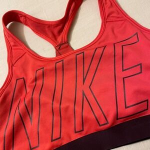 Nike DRI-FIT Sports Bra Medium Red Black Activewear Workout Top Running‎